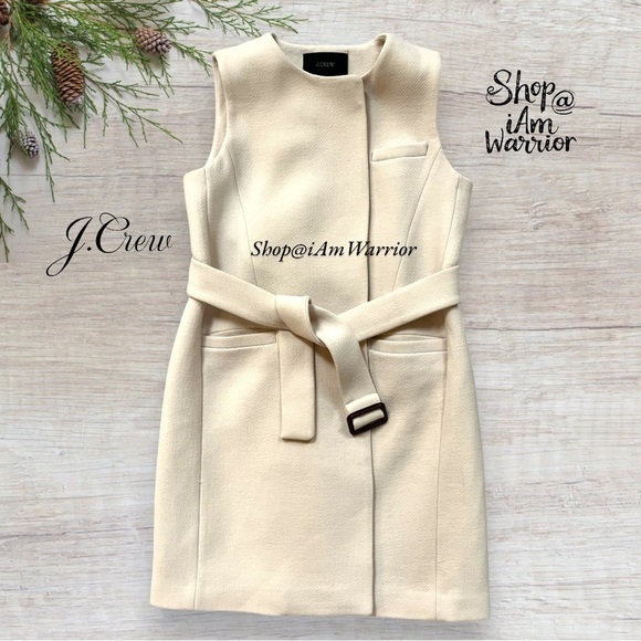 J.Crew ivory long sleeveless double cloth belted layering vest *shop@iamwarrior - Picture 5 of 13